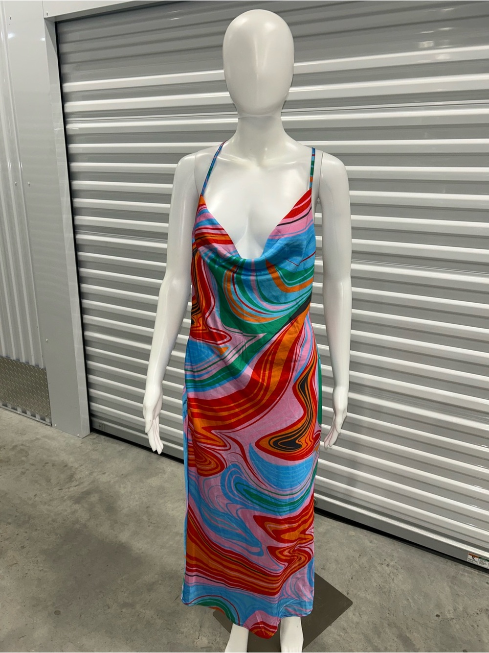 SHEIN Multicolor Swirl Slip Midi Dress - Red, Blue, Pink, Green, Orange